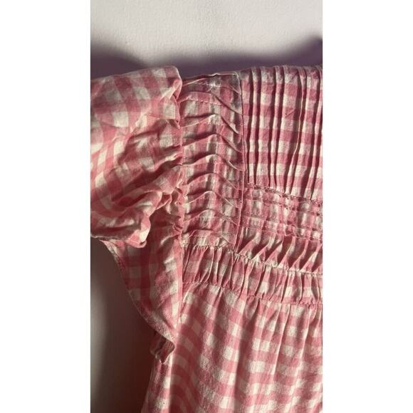 Karlie Gingham Poplin Tiered Ruffled Babydoll Dress Smocked Mock Neck Flutter S - Picture 4 of 10